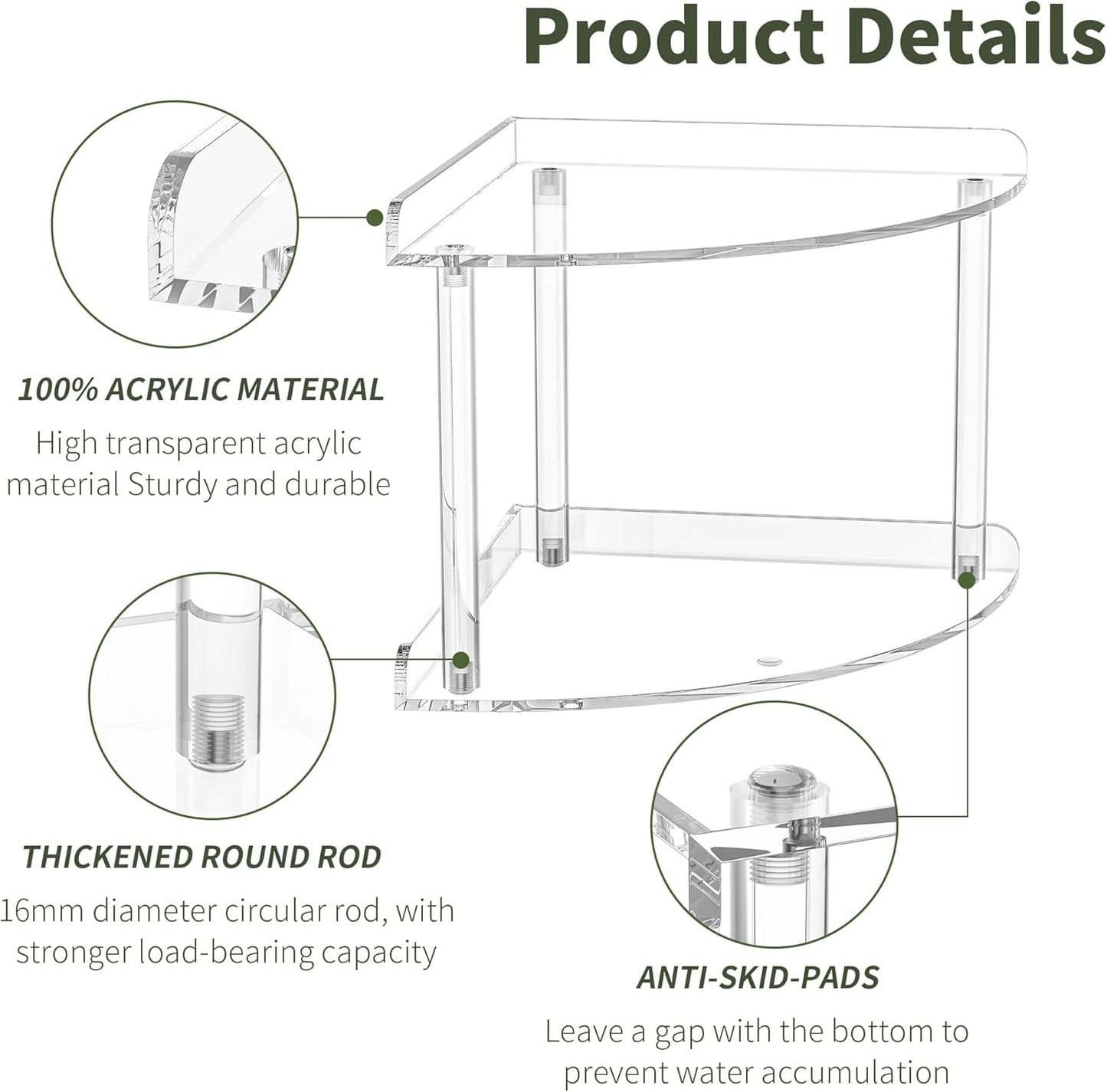 2 9.5x9.5x8 Inch, Countertop Sezanrpt Tier Acrylic Corner Shelf Organizer Storage Transparent Corner Shelf