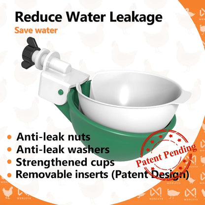 (5 Pack-Green) Large Automatic Chicken Waterer Cups, Chicken Water Feeder Suitable for Chicks, Duck, Goose, Turkey