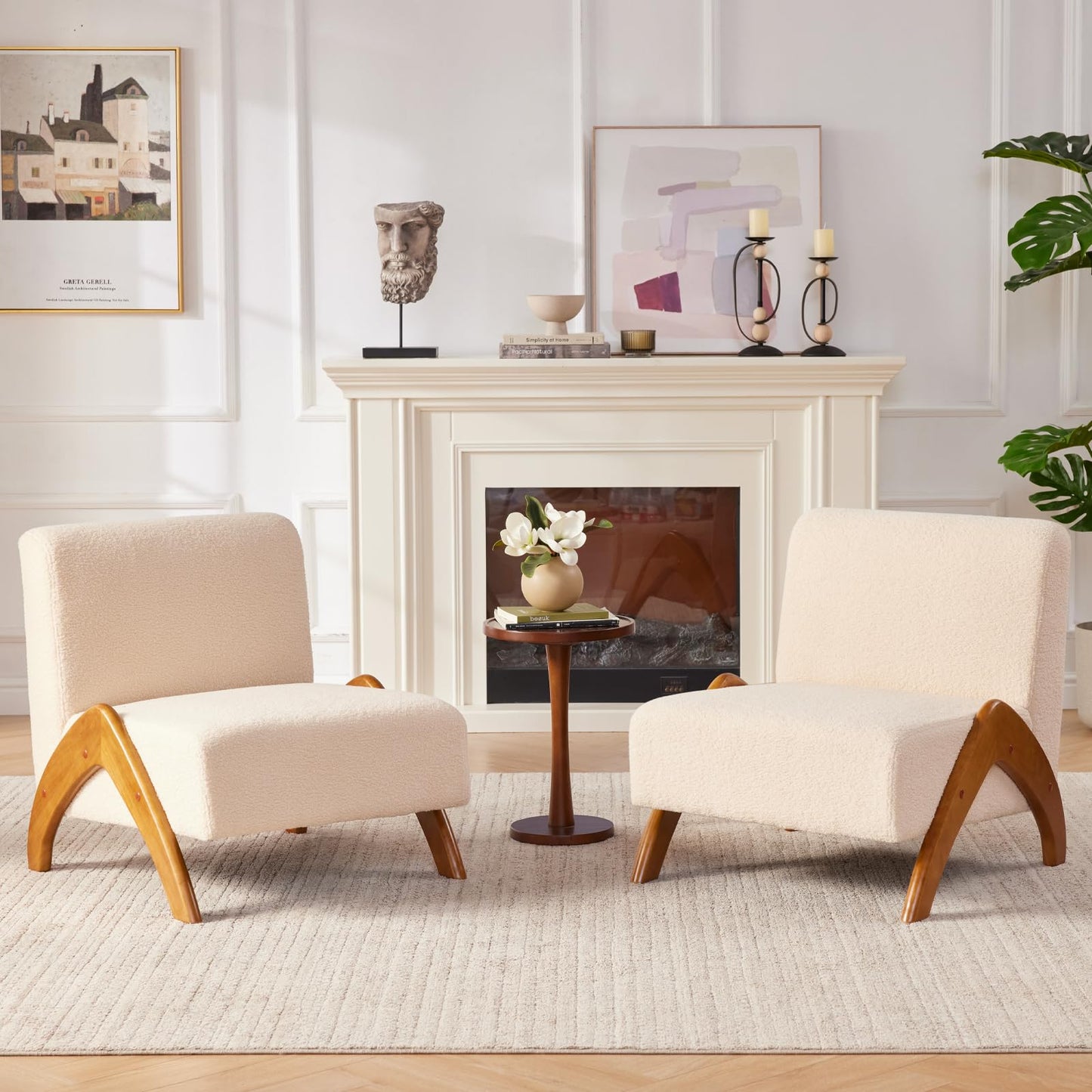 MILCIL Oversized Accent Chair, upholstered armless mid Century Modern Living Room Chair with Wooden Legs for Bedroom/Office/Cafe, Sherpa Beige
