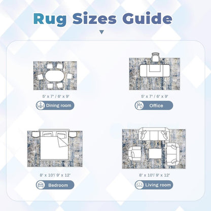 pmtsns Area Rugs 8x10 for Living Room: Washable Rug Modern Abstract Neutral Soft Non-Slip Low-Pile Indoor Large Carpet for Bedroom Dining Room Home Office Children's Room(Blue Grey Brown, 8'x10')
