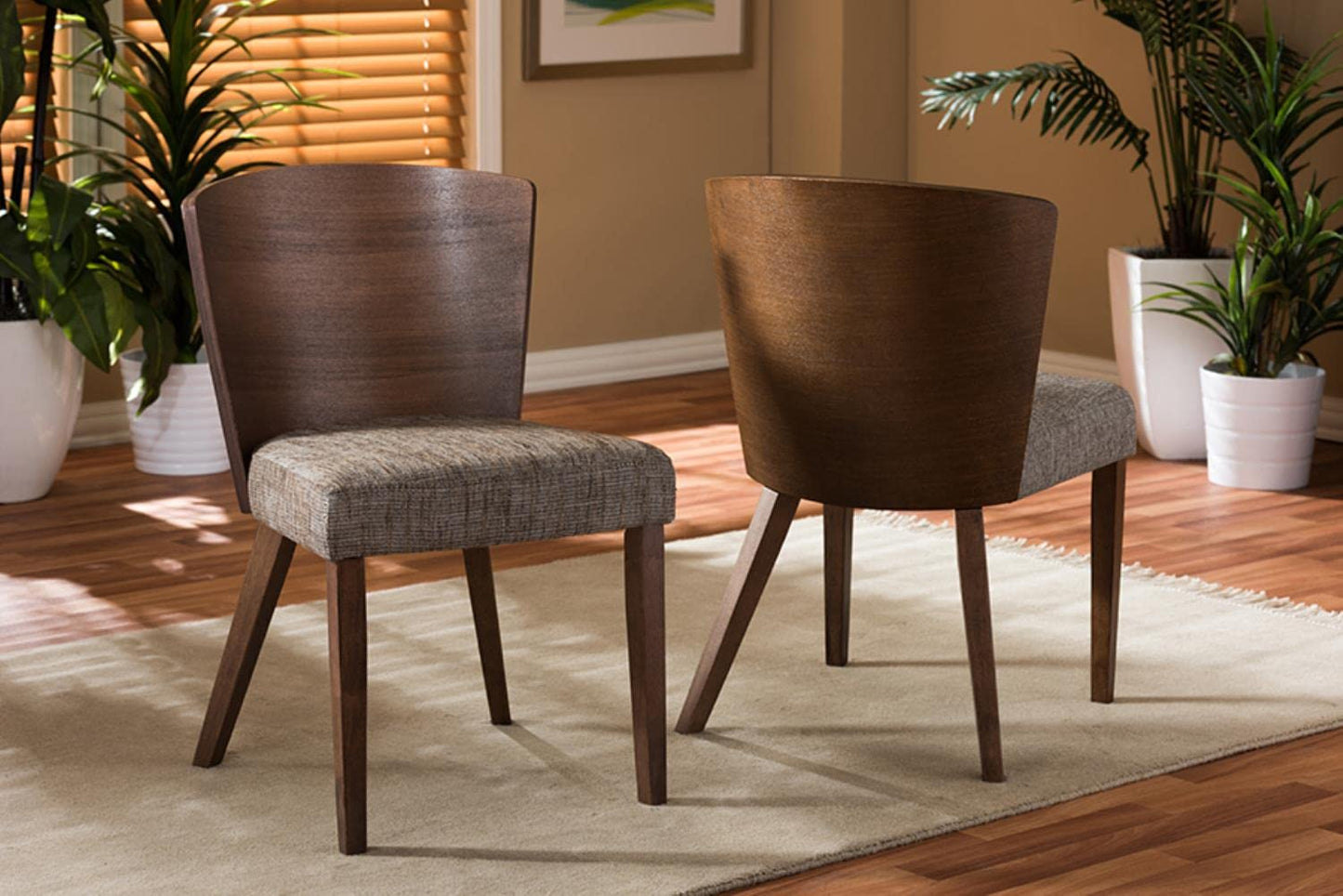 Baxton Studio Sparrow Wood Modern Dining Chair, Brown, Set of 2, 20.62L x 22W x 31.25H