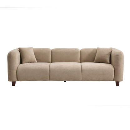 Merax 87" Chenille Upholstered Sofa Couch 3 Seater with 2 Pillows, Modern Living Room Sofa with Solid Wood Legs, Camel