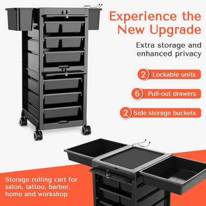 Trolley Premium Lockable Salon Trolley Cart with Wheels and 6 Drawers 2 Bucket,Versatile Salon Cart Hair Storage Rack