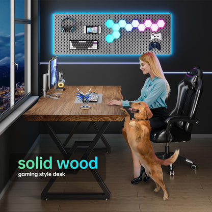 jmzx store Solid Wood Rustic Style 55.1-inch Computer Desk - Large Office Desk for Home Office, Modern and Simple Design, Ideal for Dining,Study, Writing (Black-w, 55.12 * 27.56 * 29.53)