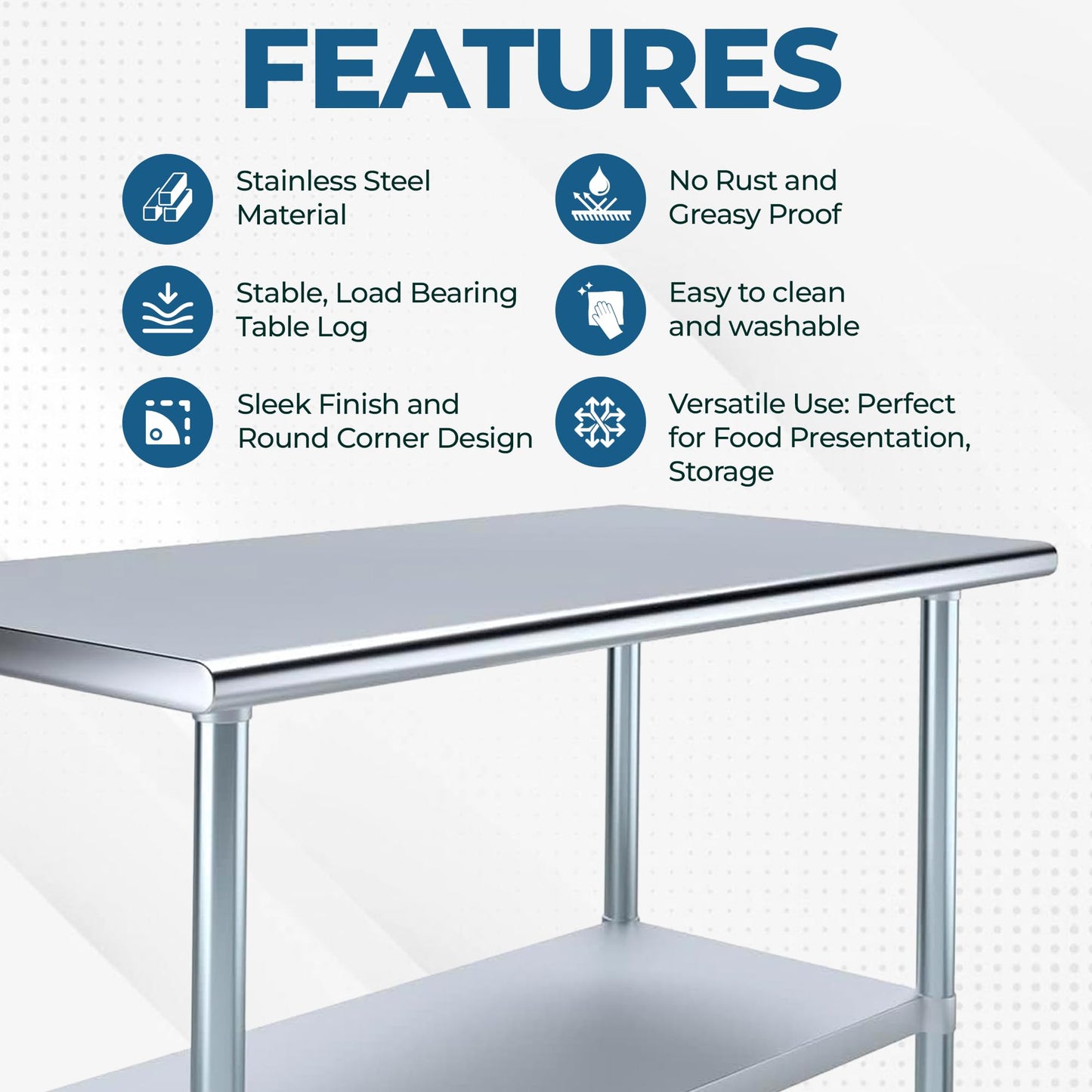 Express KitchQuip NSF Certified Heavy Duty Stainless Steel Prep Table with Galvanized Undershelf | 18" x 48" | Commercial & Home Kitchen Work Table