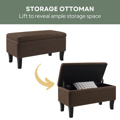 Convenience Concepts Designs4Comfort Winslow Storage Ottoman Bench 32" - Transitional Upholstered Footstool & Seat, for Living Room, Entryway, Hallway, & Bedroom, Medium Brown Fabric