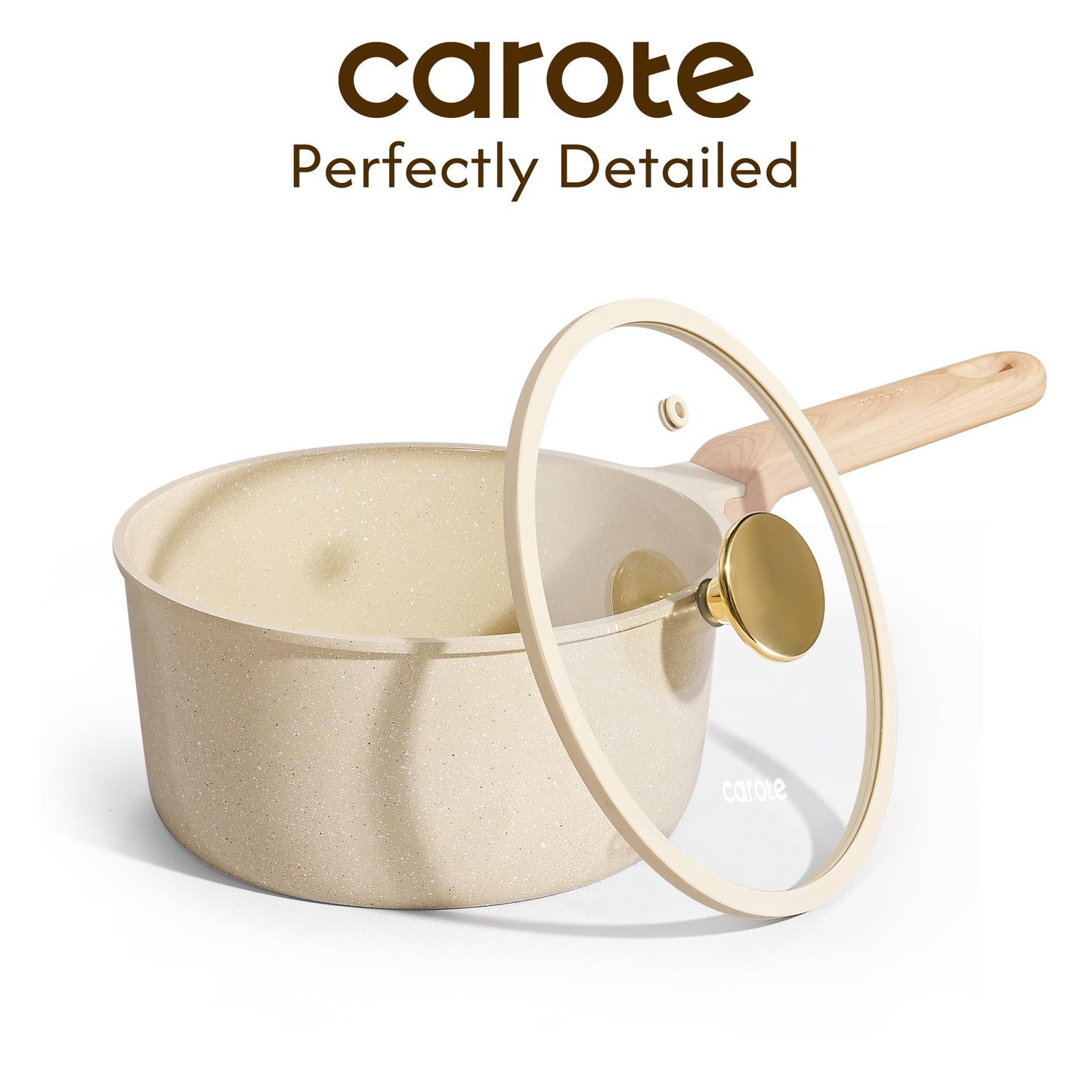 CAROTE 1.5Qt & 2.5Qt Sauce Pan Sets with Lid Ceramic Nonstick Pot Set Non Toxic Saucepan with Stay-cool Handle Small Kitchen Cooking Pots, Easy to Clean, Induction Comptable, PFOA FREE