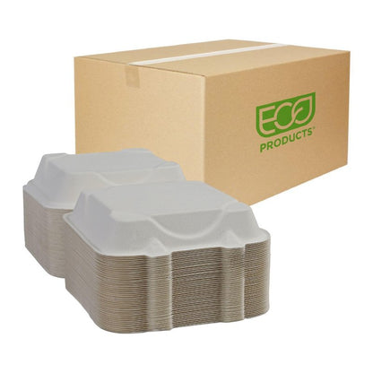 ECO PRODUCTS Compostable 8" Clamshell To Go Containers, Case of 200, Square Take Out Food Box, White Renewable Molded Fiber, Microwaveable & Freezable, Grease & Cut Resistant, ASTM Compliant