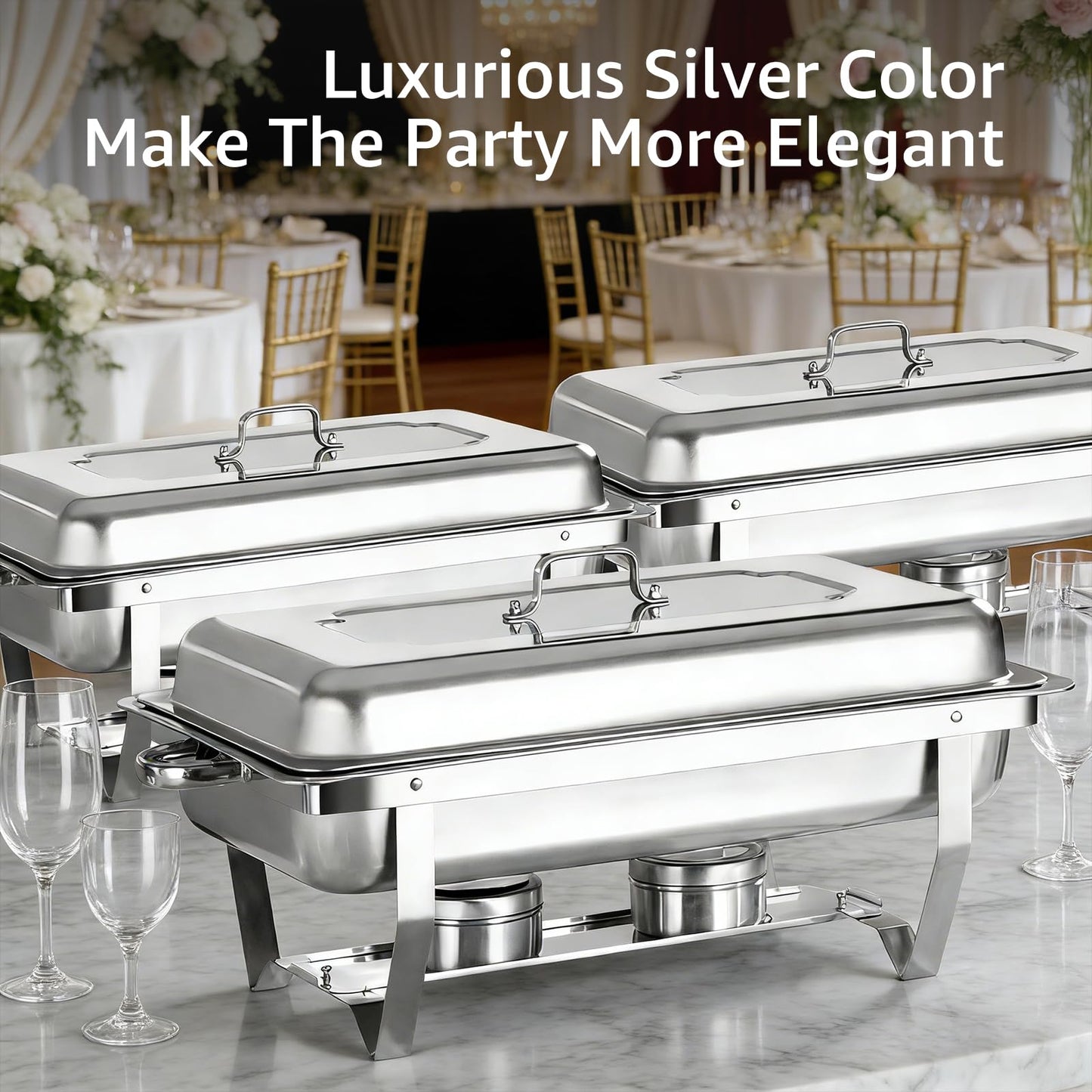 Jacgood Chafing Dishes for Buffet, 4 Pack 8QT Chafers and Buffet Warmers Sets for Parties, Catering, Weddings, Christmas, Events Serving, Silver