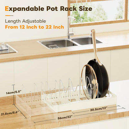 Dayacoco Pots and Pans Organizer Under Cabinet with 10 Adjustable Compartments - Pot Lid Holder, Expandable Pan Organizer for Cabinet, Pot Rack for Kitchen Cabinet, Frying Rack, Lid, Cookware,1 Pcs