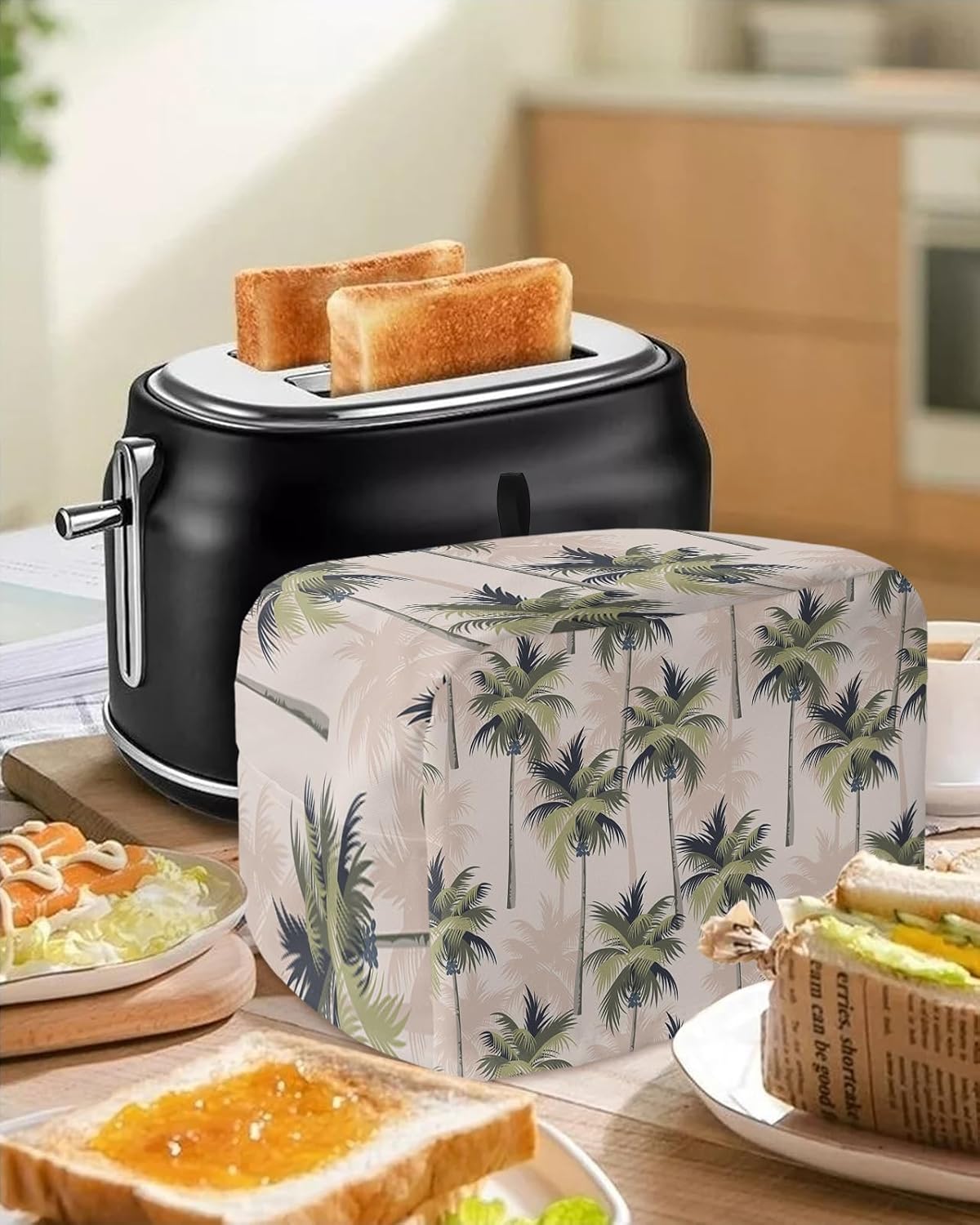 Toaster Dust Cover with Pockets, Tropical Plant Palm Tree Summer Beach Soft Washable 2 Slice Cover, Dust-proof