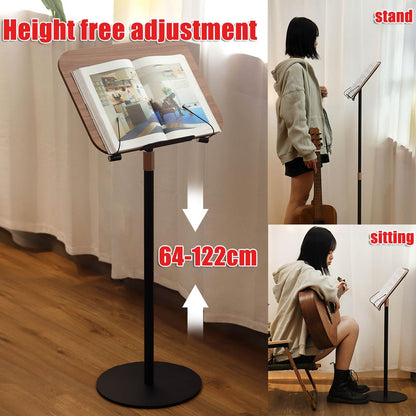 JOMRTS Wood Music Book Stand, High Stability Sheet Music Stand with Spring Book Clip, Retro, Walnut Color, Station for Conductors, Height Adjustable 64-122cm, Durable