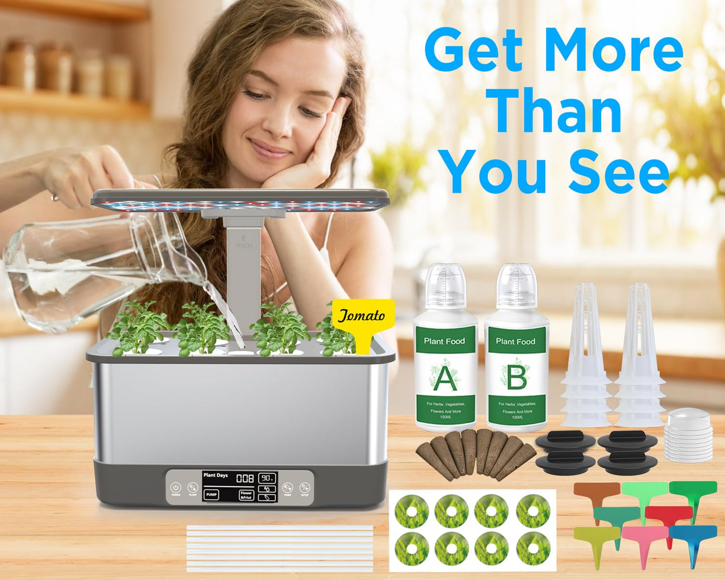 Hydroponics Growing System Indoor Garden, Smart Indoor Herb Garden with Grow Light, In door Gardening System 8 Pods, APP & WiFi Control, Auto Timer, Quiet Pump, Stainless, Gift for Women Mom, Gray