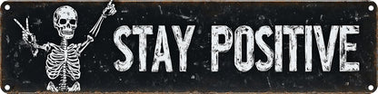 FWBOYSV 4x16in Stay Positive Metal Wall Sign Boho Inspirational Plaque for Bedroom Office Living Room Nursery Home