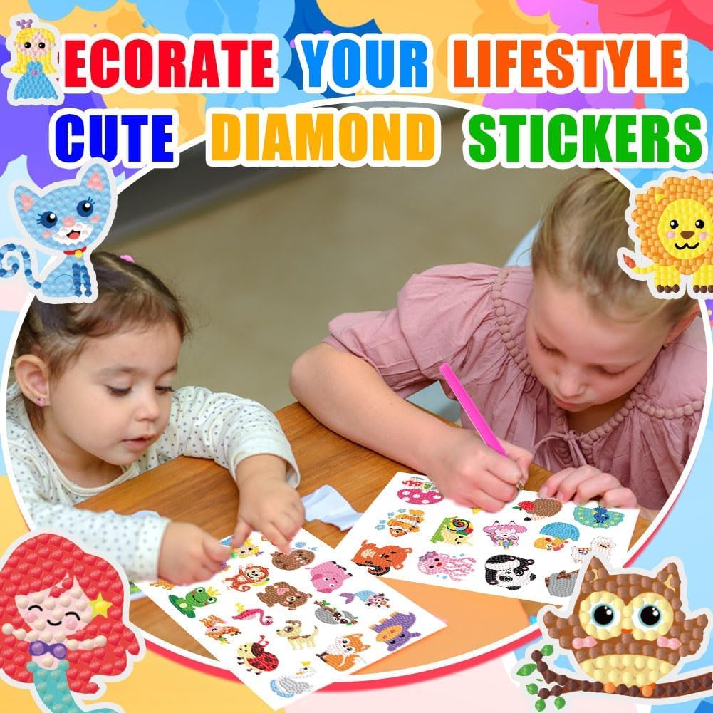 Labeol Diamond Art Kits for Kids Boys and Girls Ages 6-8-10-12 Easy to DIY Creative Diamond Art Sticker Craft by Numbers Kits for Kids and Adult Beginners (Colorful Animal)