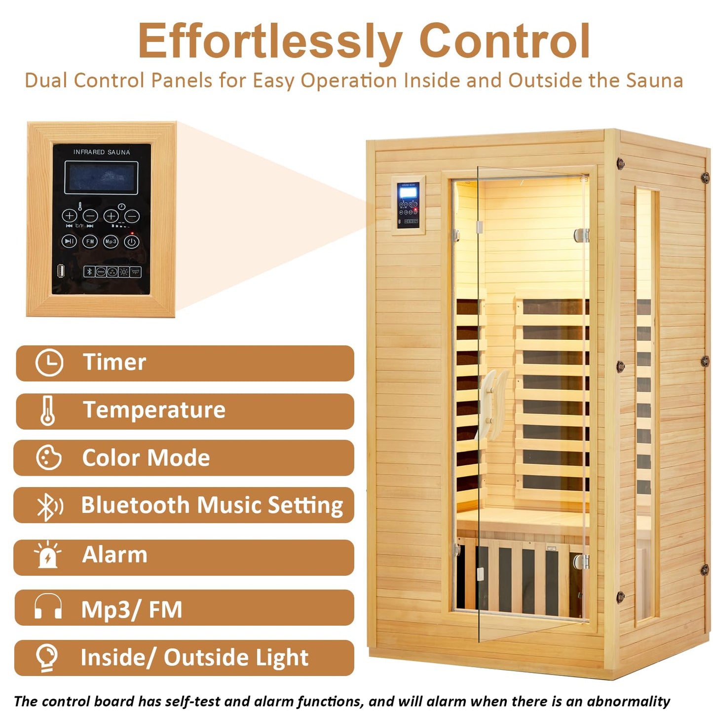 Garvee 2024 Upgrade 1 to 2 Person Sauna, 6 Heating Plate Infrared Physical Therapy Wooden Dry Steam Sauna, Low EMF, MP3 Auxiliary Connection, Dual Controls Inside and Outside Fits, Home Spa Day Use
