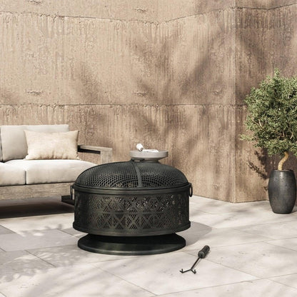 Sunjoy 30 in. Outdoor Fire Pit, Patio Black Round Wood-Burning Steel Firepit Large Fire Pits for Outside with Spark Screen and Fire Poker