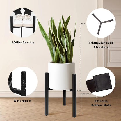 12 14 16 inch Plants-1ps IZIDDO Adjustable Plant Stand Indoor, Black Metal Planter Stands Outdoor, Mid Century Modern