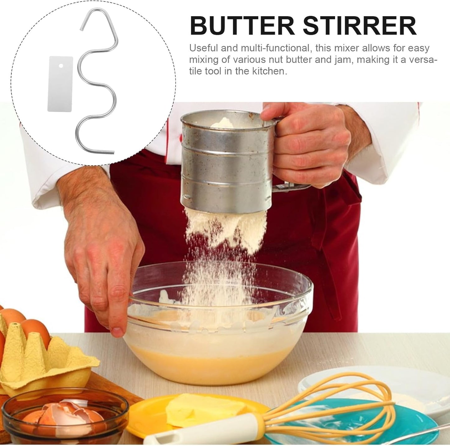 DOITOOL Stainless Steel Stirrer Mixer Set for Peanut Butter, Manual Nut Butter Stirrer Hand Blender