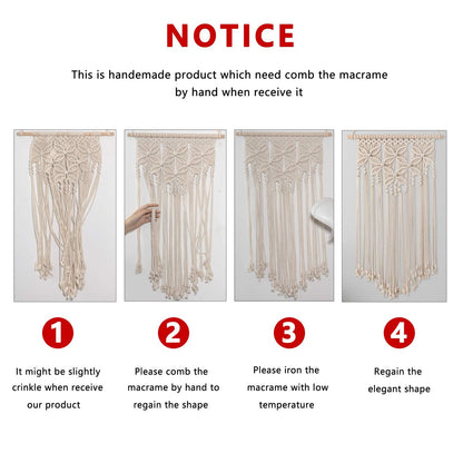 RLoncomix Macrame Wall Hanging Boho Art Hand Woven Geometric Tassel Chic Home Apartment Dorm Room Nursery Party Decoration, White, 16x30 Inches