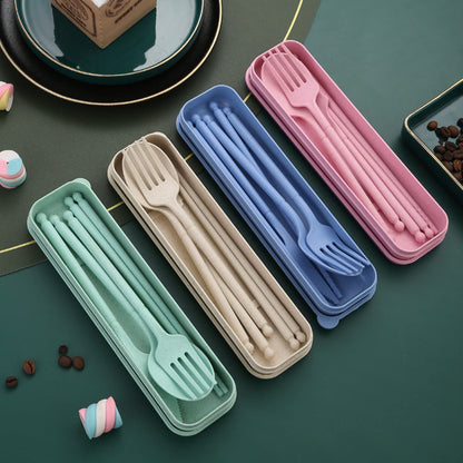 MITRIE 8-Color Wheat Straw Portable Utensil Set with Case – Reusable Travel Cutlery Set for Camping, Office, Picnic – Includes Spoon, Fork, Knife, Chopsticks