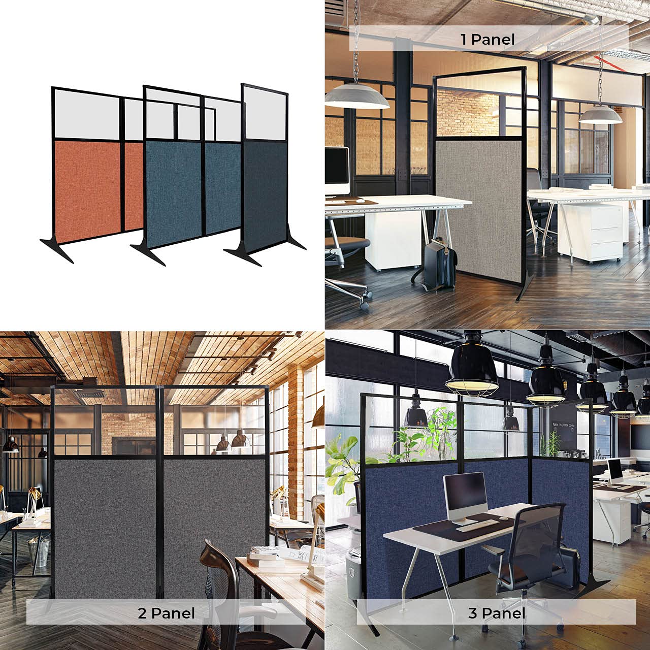 Versare Workstation Partition | Portable Wall Divider | Modern Office Cubicle | Free Standing Privacy Screen | Flexible Work Space | 66" x 70" W/Window, Navy Blue Fabric Panels