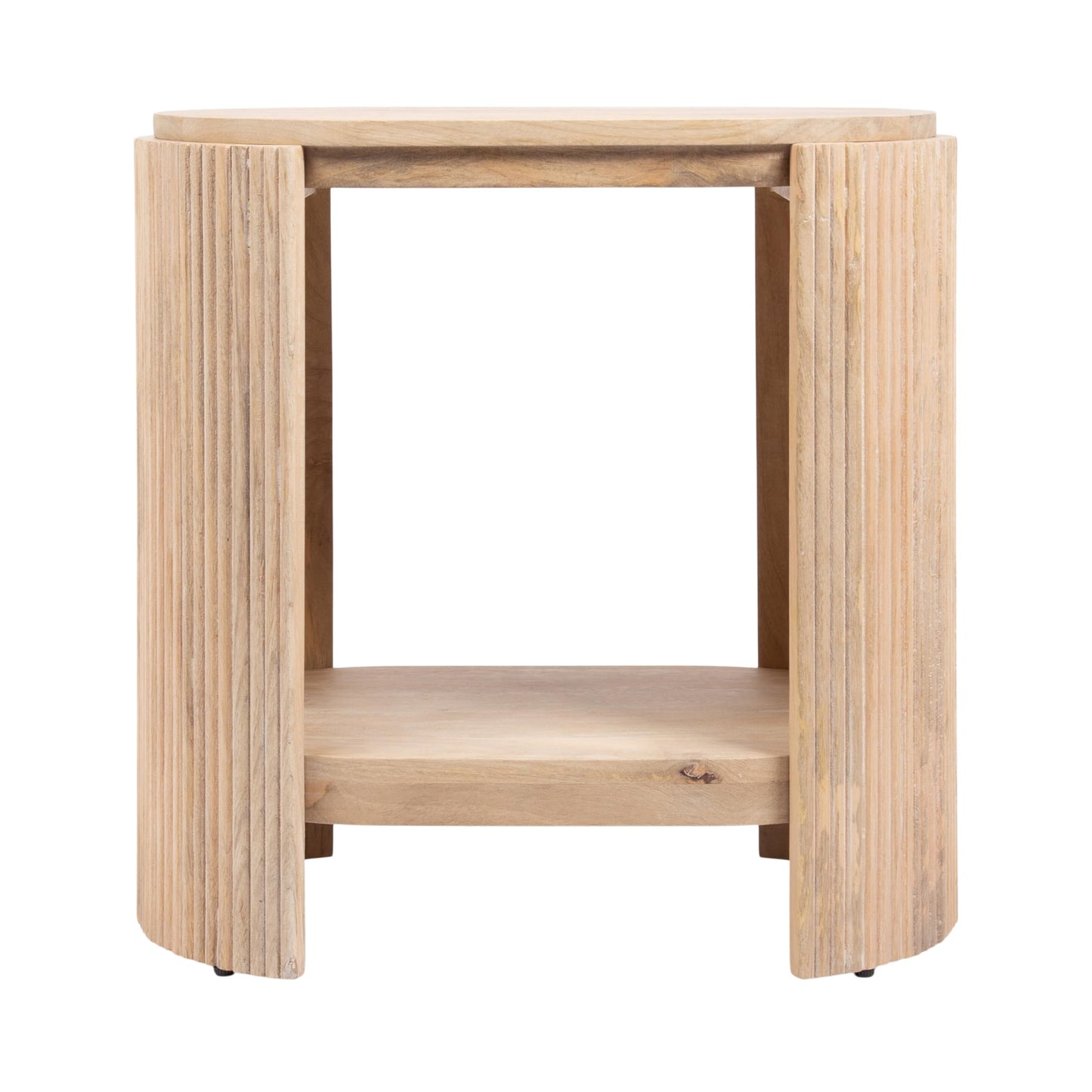 Kate and Laurel Cakora Modern Capsule Ribbed Mango Wood Side Table, 22 x 13 x 22, Light Natural, Boho Decorative Two-Tier End Table for Use as a Bedroom Nightstand or Living Room Plant Stand