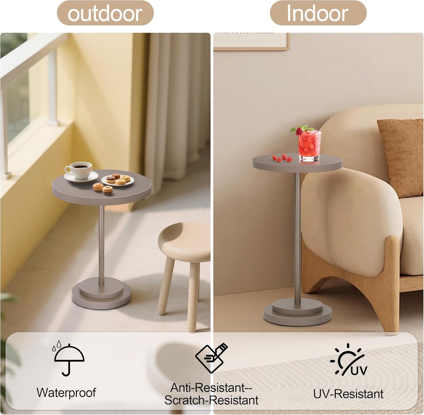 OMTIVORLEX Drink Table, Small Pedestal Side Tables for Small Spaces, Wood Round Martini Table for Outdoor, Living Room