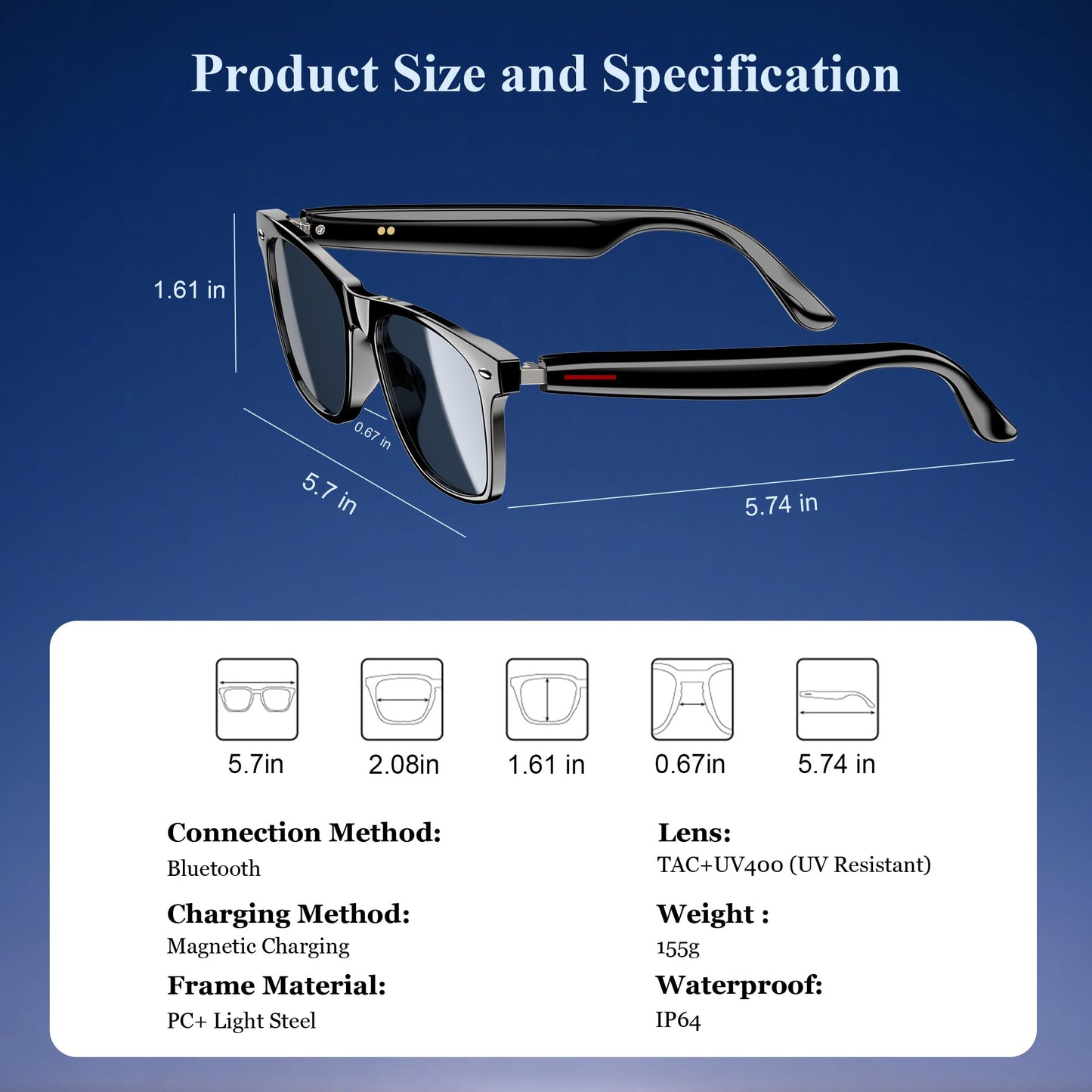 Blackview Smart Glasses, 5.3 Bluetooth Sunglasses with Open Ear Speaker, Voice Assistant Compatible, Blue Light Blocking Lens