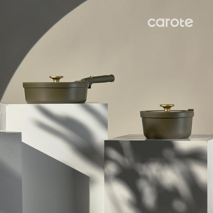 Carote 21pcs Ceramic Cookware Set with Detachable Handles, Pots and Pans Set Non Stick, RV Kitchen Cooking Pot and Pan, Dishwasher Safe, Non-toxic Induction Cookware PFAS and PFOA Free, Olive Green