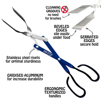 3 in 1 Barbecue Tool 18-inch by BBQ Croc - Light and Long Tongs, Spatula and Grill Scraper (Blue) (18 inch Without Flashlight)