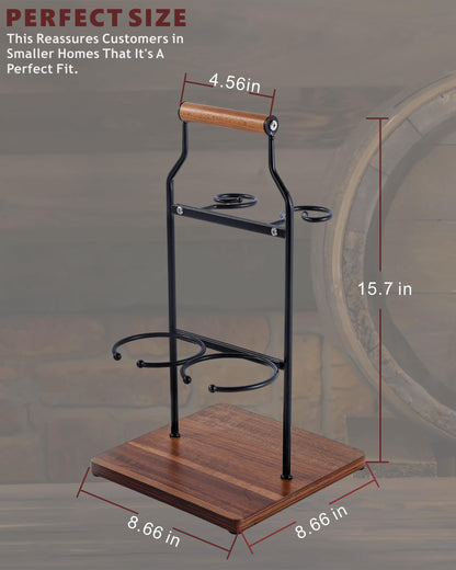 Ouseen Countertop Wine Rack and Glass Holder | Portable Wine Caddy Holds 2 Bottles & 2 Glasses | Small Wine Rack with Wood Base, Perfect for Tabletop Wine Storage & Home Bar Decor (Black)