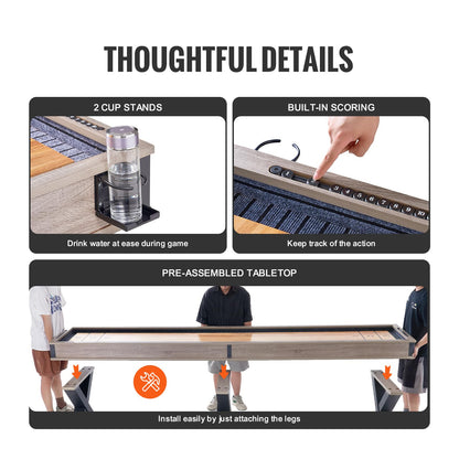 VEVOR Shuffleboard Table, 11.5 ft Shuffleboard for Family Game Rooms, 2 in 1 Shuffleboard and Bowling Combo Game Set, with Scratch-Resistant Playfield, Legs, 8 Pucks, Bowling Set, Wax, and Table Brush