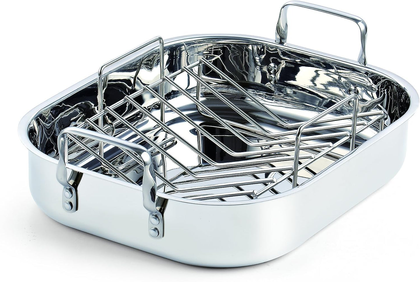 Cooks Standard Stainless Steel Roaster Pan with V-Shaped Rack, Inner 16-Inch x 13-Inch; Edge 17-Inch x 14-Inch; Turkey Roasting Pan Bakeware for Oven, Rectangular