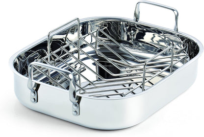 Cooks Standard Stainless Steel Roaster Pan with V-Shaped Rack, Inner 16-Inch x 13-Inch; Edge 17-Inch x 14-Inch; Turkey Roasting Pan Bakeware for Oven, Rectangular