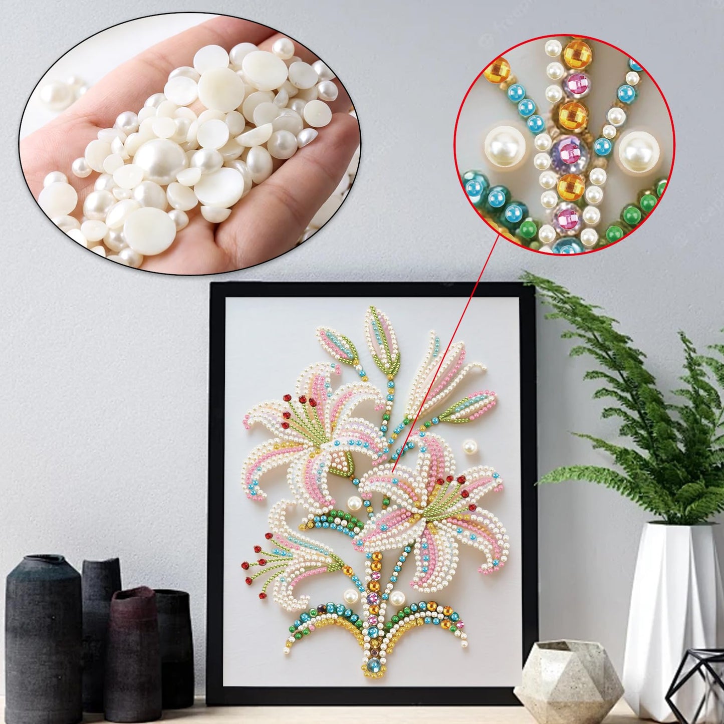 WSLWXSHM Pearl Diamond Painting Kits for Adults Lily, 5D Special Shape Diamond Art Kits for Beginners, Crystal Rhinestones Diamond Painting for Home Wall Decoration Gift 12×16inch/30×40cm Flower