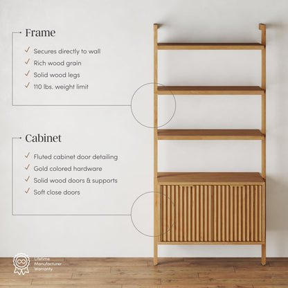 Nathan James Jasper 3-Shelf Solid Wall Mounted Bookcase, Bohemian Bookshelf with Cabinet with Fluted Doors, Set of 2