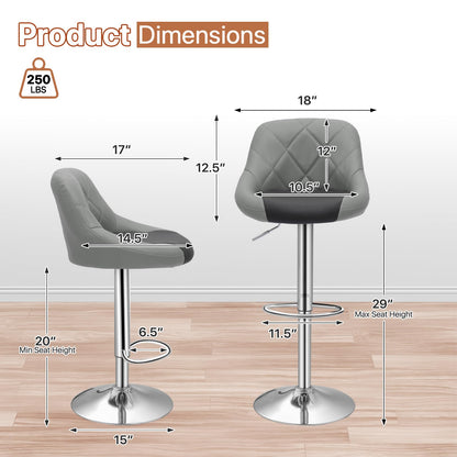 Magshion Set of 4 PU Leather Bar Stools, Adjustable 360 Degree Swivel Backrest Footrest Barstool for Dining Counter Pub, Gray/Black