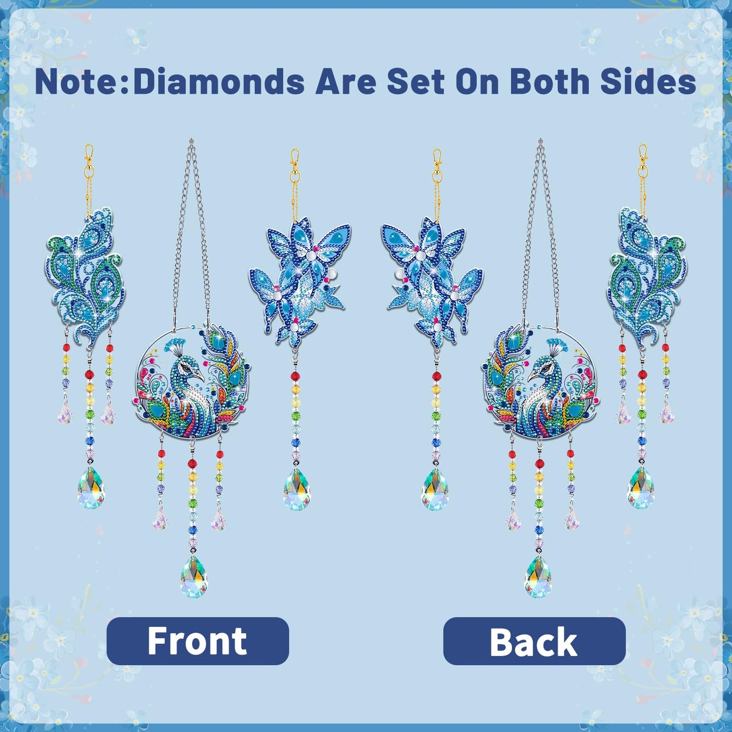 Arts and Crafts for Girls Ages 6-12, DIY Diamond Painting Kits for Kids Teens Adults, Birthday Gifts for 6 7 8 9 10 11 12 Year Old Girls, Peacock Butterfly Feather Wind Chimes for Home Garden Decor
