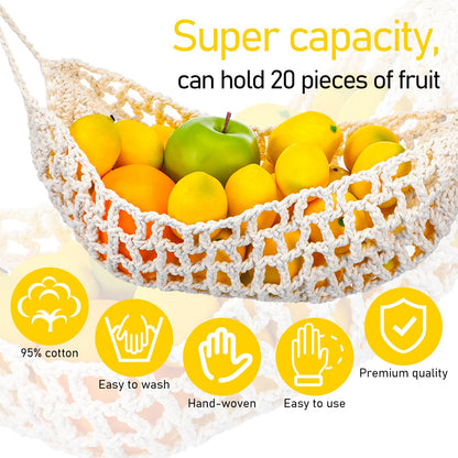 DOPENSPI Fruit Hammock, 22.4×8.7in Fruit Hammock Under Cabinet with 4PCS Hooks Hanging Fruits Basket Fruits Net Woven Boho Banana Holder Veggie Basket Saves Counter for Kitchen Home Boat Rv