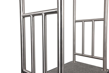 Wholesale Hotel Products Brushed Stainless Steel Luggage Cart – 1500lb Capacity–Bellman Cart w/ Grey Bumper Guard, Plush Carpet, 2” Welded Steel Frame & 8" Wheels, for 5-Star Hotels (Grand Lux Series)