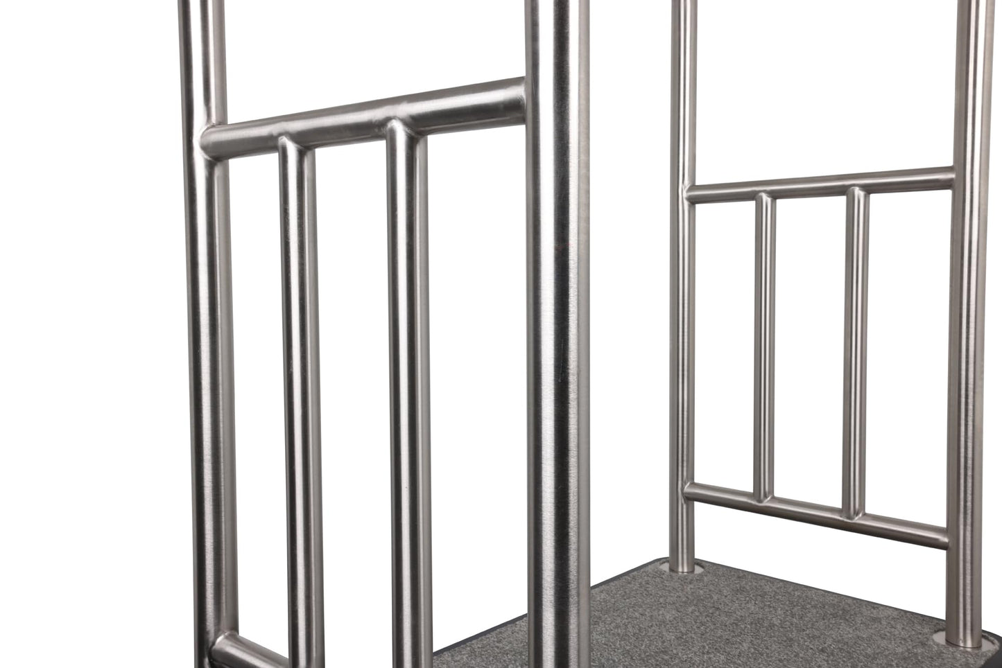 Wholesale Hotel Products Brushed Stainless Steel Luggage Cart –1000lb Capacity–Bellman Cart w/Grey Bumper Guard, Plush Carpet, 2” Welded Steel Frame & 8" Wheels, for 5-Star Hotels (Grand Lux Series)