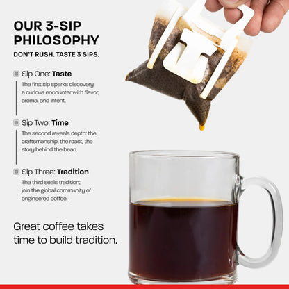 Tavaasa Engineered Specialty Coffee 10x11g Drip Bags |Roast #43, Rustic Harmony|84+,GoldenHoney, Lush Peach & Blueberry|Single-Serve Pour Over|Nitrogen-Flushed Sachets|SO, 100% Arabica, Hot Brew, 110g