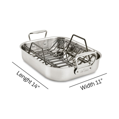 All-Clad Specialty Stainless Steel Roaster with Nonstick Rack 11x14 Inch Oven Broiler Safe 600F Roaster Pan, Pots and Pans, Bakeware, Silver