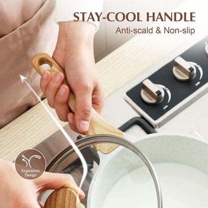 SENSARTE White Ceramic Nonstick Saucepan - 2.0 Quarts, Induction Compatible, Stay Cool Handle