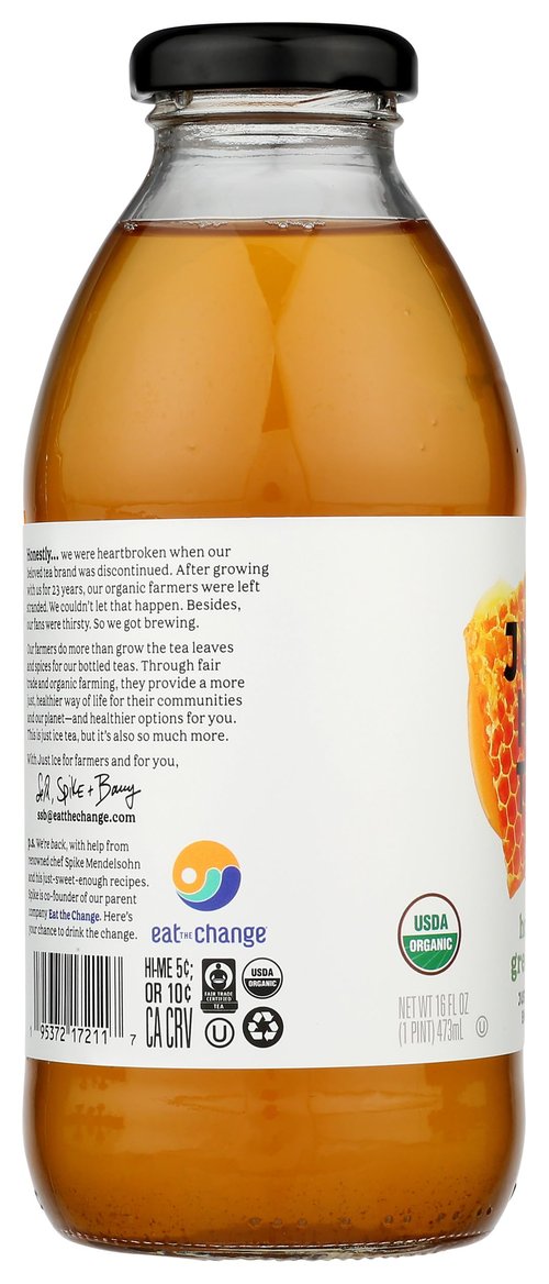 Just Ice Tea, Tea Green Honey Organic, 16 Fl Oz