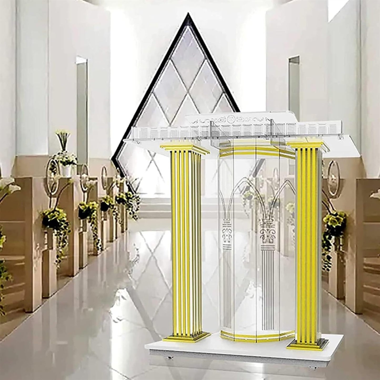 JOMRTS Acrylic Rolling Luxury Vertical Podium Stage Host with Casters Rolling Podium for Church, Wedding, School