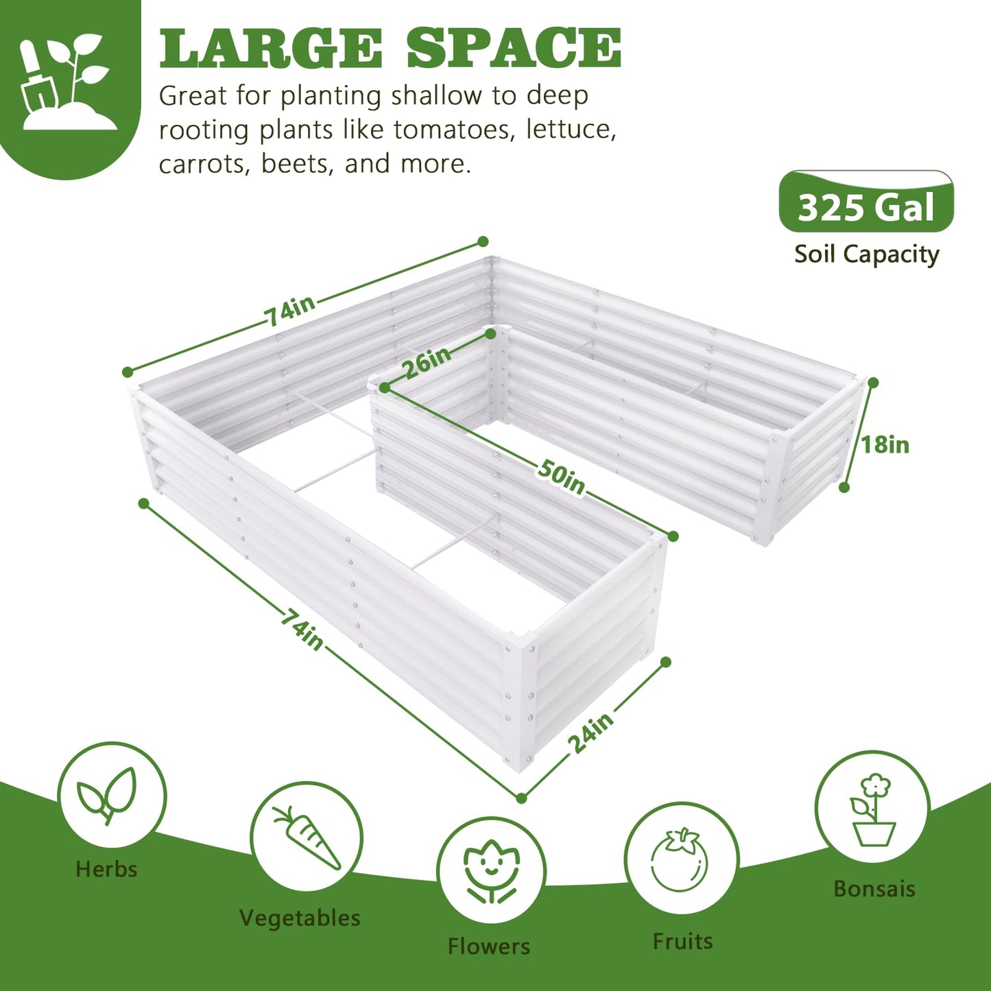 A ANLEOLIFE 6 Set U-Shaped Galvanized Raised Garden Beds Outdoor,6x6x1.5ft Large Metal Planter Box for Planting Vegetables Flowers Herb, Anti-Rust & Easy-Setup, Antique White