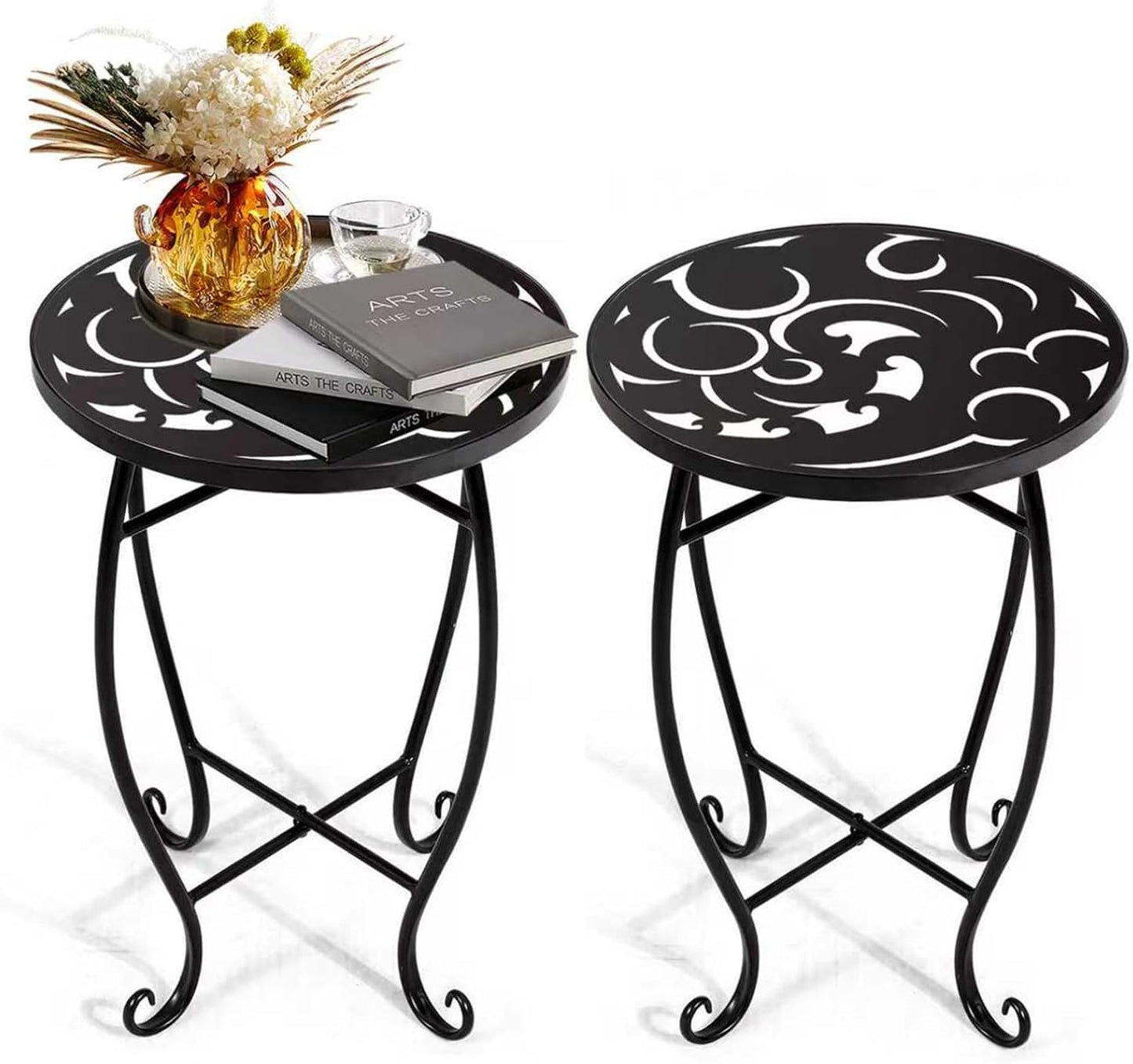 Kaesithar 2 Pack 15 Inch Set Tall Plant Stands Outdoor Indoor, Metal Side Tables for Patio, Weather Resistant Flower