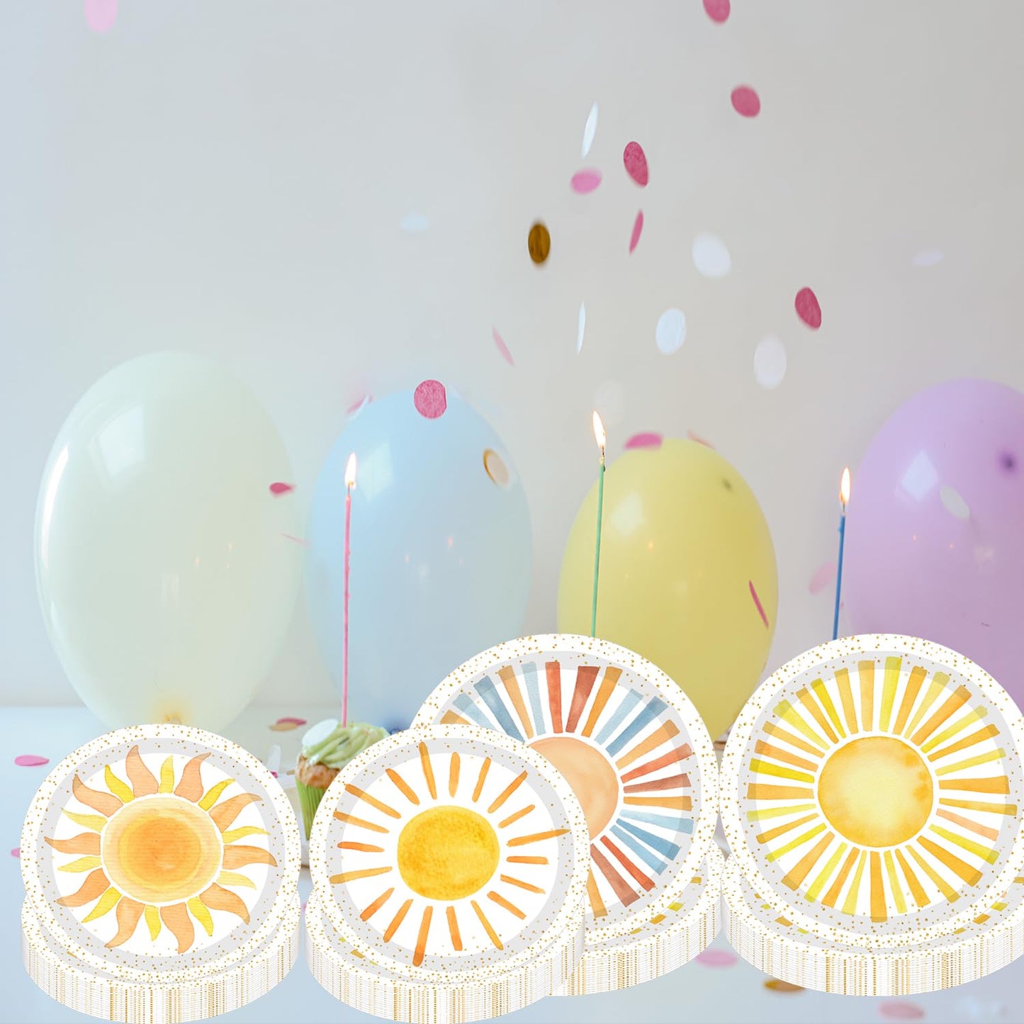 METIXOZE 80ps First Trip Around the Sun Decorations Boho Sun 1st Birthday Paper Plates Boho Sunshine Hippie Party Plates for Sunshine Baby Shower Party Supplies